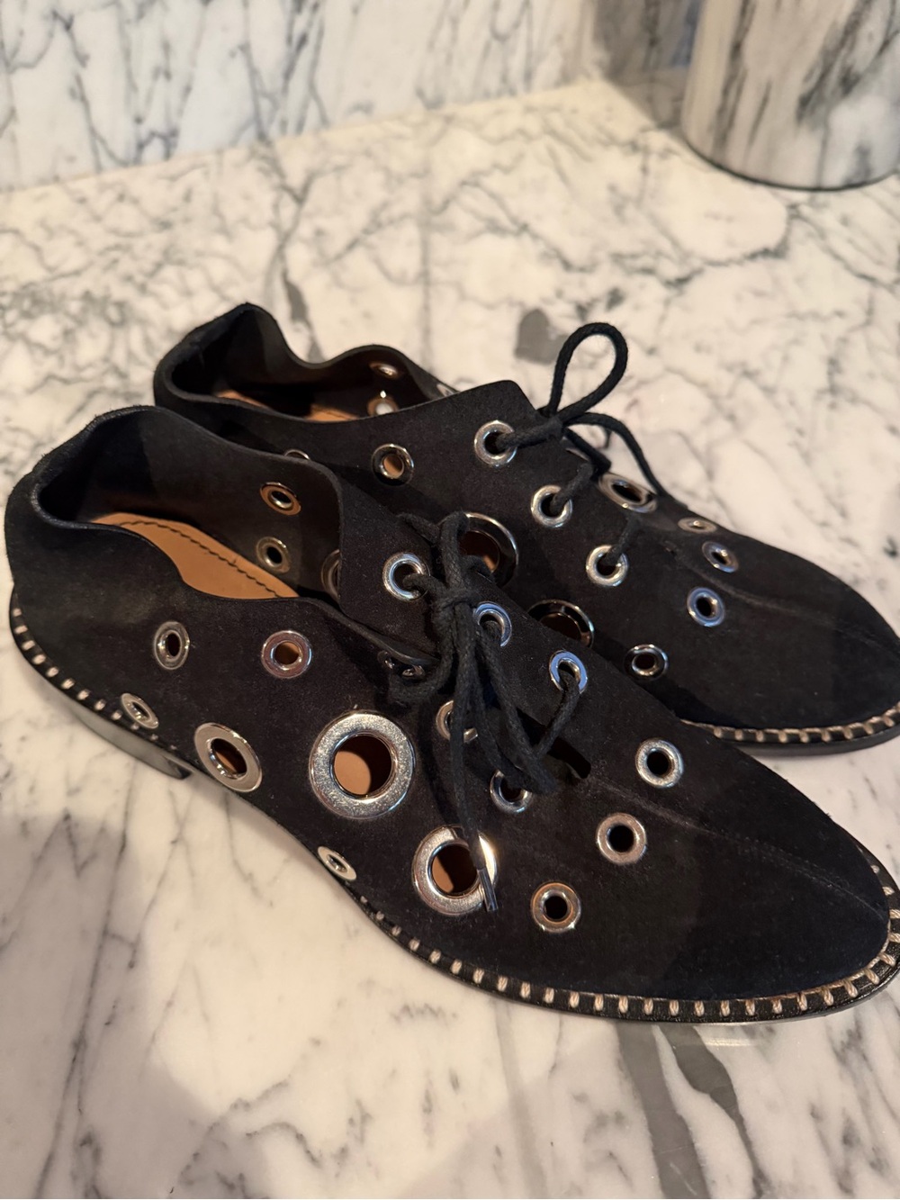 Proenza Schouler Black Suede Grommet Oxfords - size 39